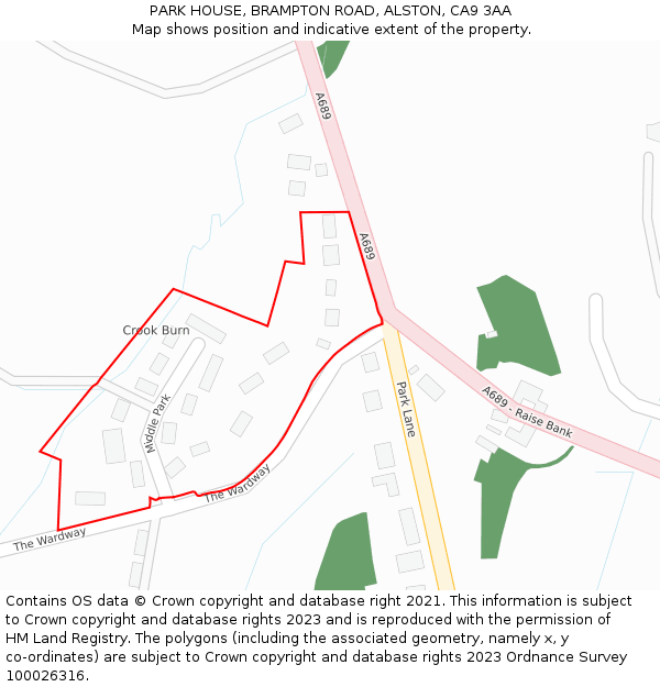 PARK HOUSE, BRAMPTON ROAD, ALSTON, CA9 3AA: Location map and indicative extent of plot