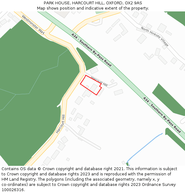 PARK HOUSE, HARCOURT HILL, OXFORD, OX2 9AS: Location map and indicative extent of plot