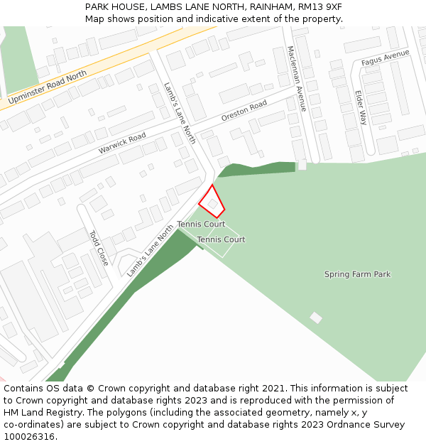 PARK HOUSE, LAMBS LANE NORTH, RAINHAM, RM13 9XF: Location map and indicative extent of plot