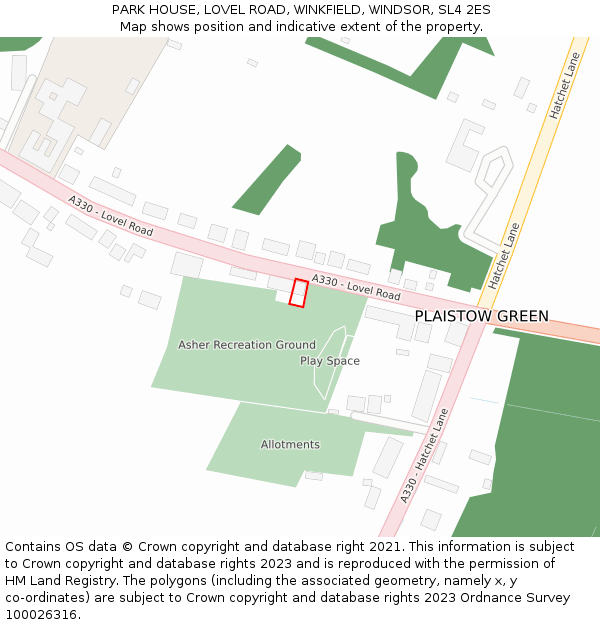 PARK HOUSE, LOVEL ROAD, WINKFIELD, WINDSOR, SL4 2ES: Location map and indicative extent of plot