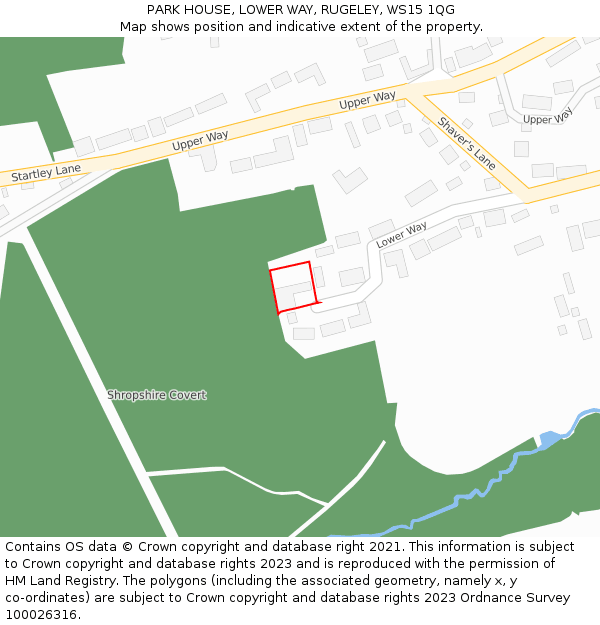 PARK HOUSE, LOWER WAY, RUGELEY, WS15 1QG: Location map and indicative extent of plot