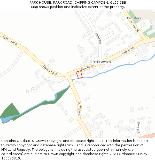 PARK HOUSE, PARK ROAD, CHIPPING CAMPDEN, GL55 6EB: Location map and indicative extent of plot