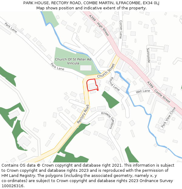 PARK HOUSE, RECTORY ROAD, COMBE MARTIN, ILFRACOMBE, EX34 0LJ: Location map and indicative extent of plot