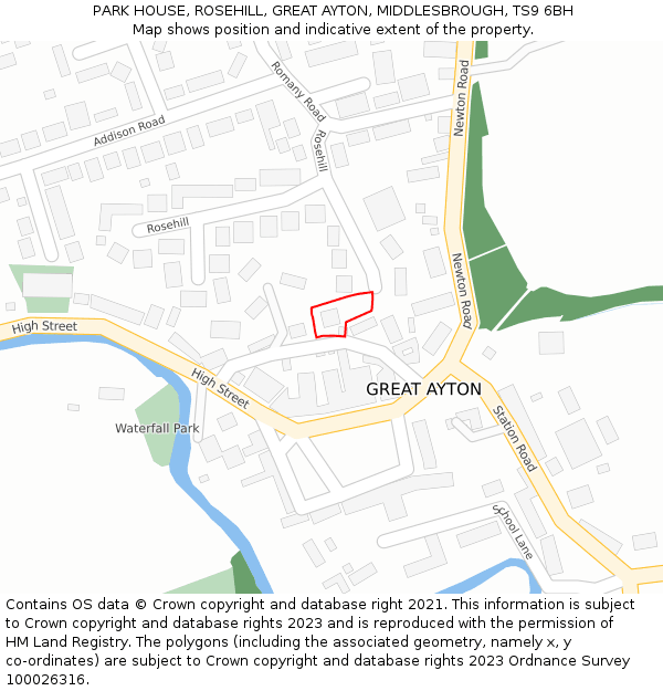 PARK HOUSE, ROSEHILL, GREAT AYTON, MIDDLESBROUGH, TS9 6BH: Location map and indicative extent of plot