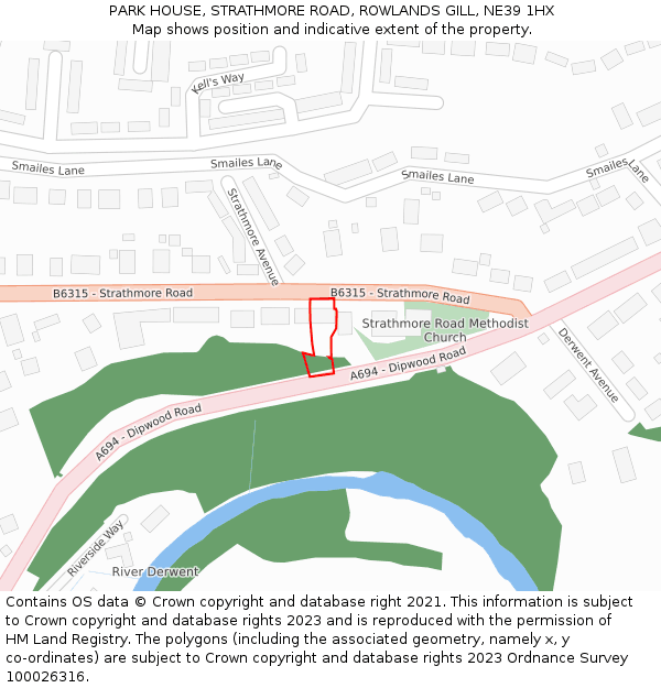 PARK HOUSE, STRATHMORE ROAD, ROWLANDS GILL, NE39 1HX: Location map and indicative extent of plot