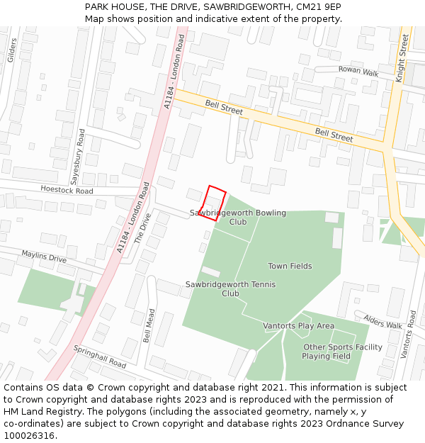 PARK HOUSE, THE DRIVE, SAWBRIDGEWORTH, CM21 9EP: Location map and indicative extent of plot