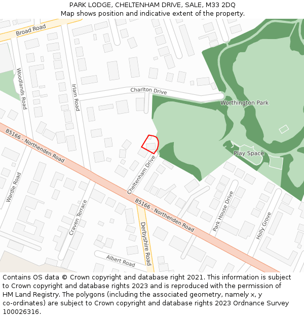 PARK LODGE, CHELTENHAM DRIVE, SALE, M33 2DQ: Location map and indicative extent of plot