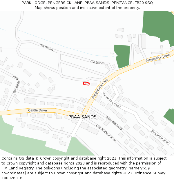 PARK LODGE, PENGERSICK LANE, PRAA SANDS, PENZANCE, TR20 9SQ: Location map and indicative extent of plot