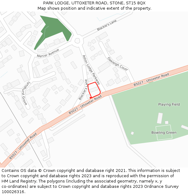 PARK LODGE, UTTOXETER ROAD, STONE, ST15 8QX: Location map and indicative extent of plot