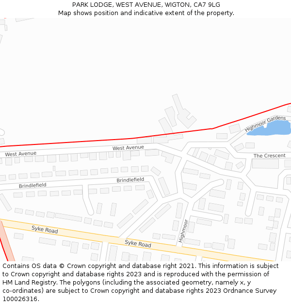 PARK LODGE, WEST AVENUE, WIGTON, CA7 9LG: Location map and indicative extent of plot