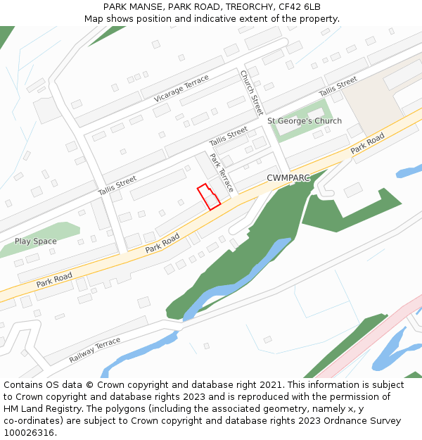 PARK MANSE, PARK ROAD, TREORCHY, CF42 6LB: Location map and indicative extent of plot