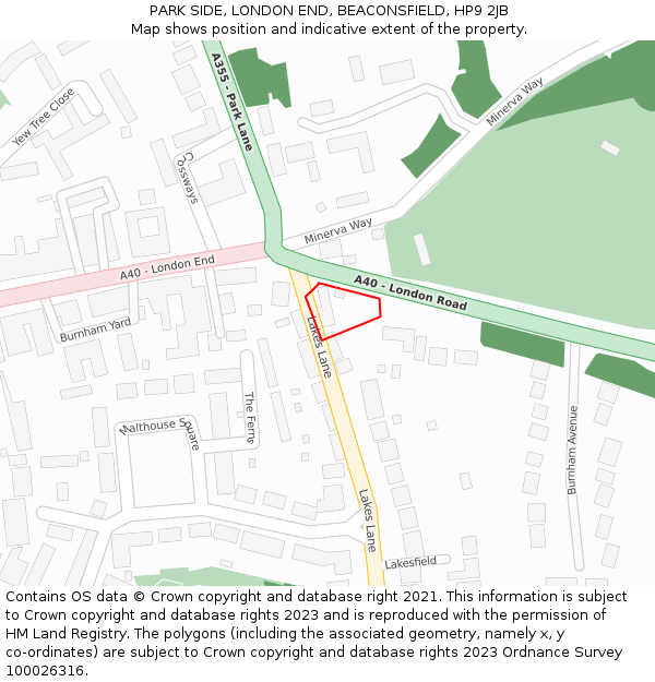 PARK SIDE, LONDON END, BEACONSFIELD, HP9 2JB: Location map and indicative extent of plot