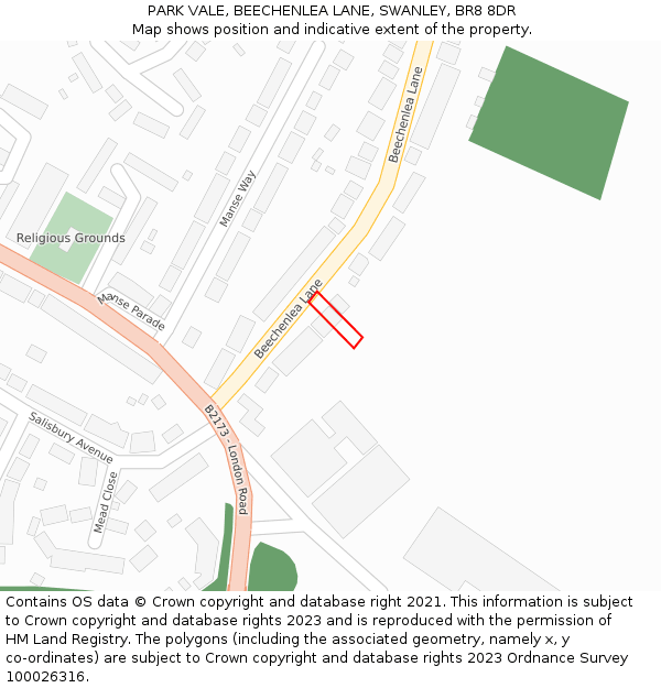 PARK VALE, BEECHENLEA LANE, SWANLEY, BR8 8DR: Location map and indicative extent of plot