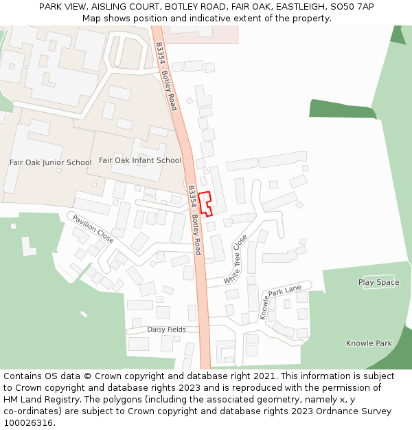 PARK VIEW, AISLING COURT, BOTLEY ROAD, FAIR OAK, EASTLEIGH, SO50 7AP: Location map and indicative extent of plot
