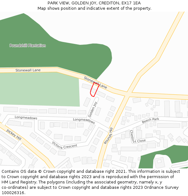 PARK VIEW, GOLDEN JOY, CREDITON, EX17 1EA: Location map and indicative extent of plot