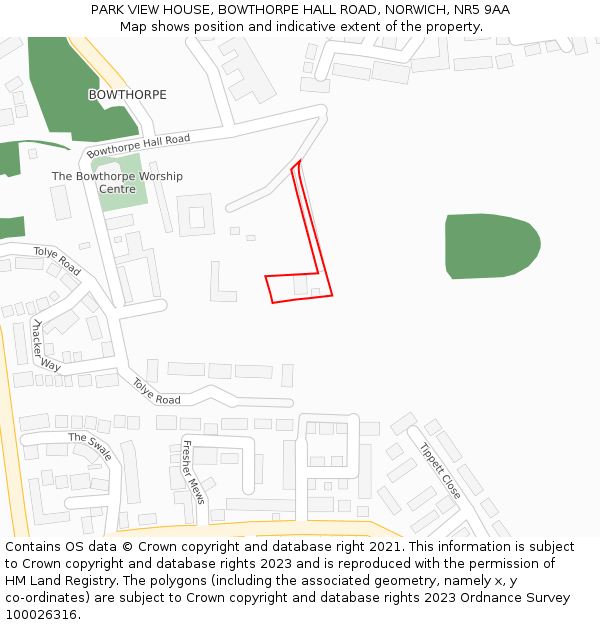 PARK VIEW HOUSE, BOWTHORPE HALL ROAD, NORWICH, NR5 9AA: Location map and indicative extent of plot