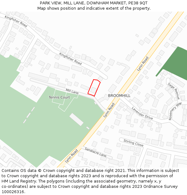 PARK VIEW, MILL LANE, DOWNHAM MARKET, PE38 9QT: Location map and indicative extent of plot