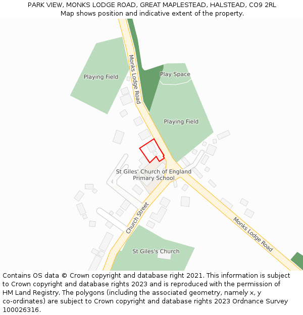 PARK VIEW, MONKS LODGE ROAD, GREAT MAPLESTEAD, HALSTEAD, CO9 2RL: Location map and indicative extent of plot