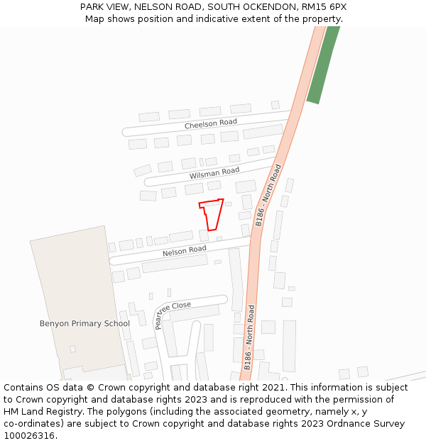 PARK VIEW, NELSON ROAD, SOUTH OCKENDON, RM15 6PX: Location map and indicative extent of plot