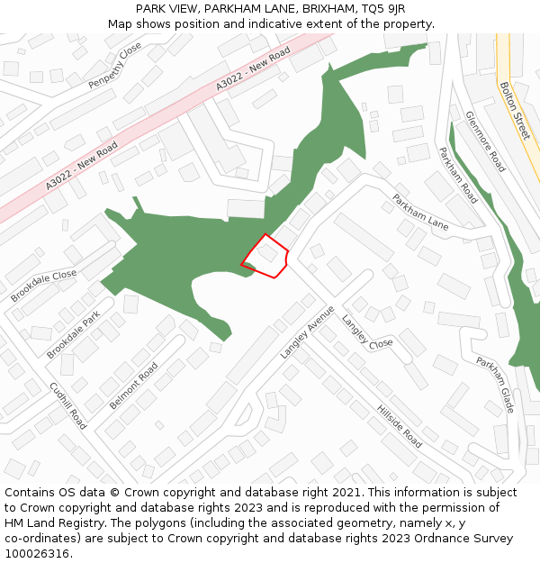 PARK VIEW, PARKHAM LANE, BRIXHAM, TQ5 9JR: Location map and indicative extent of plot