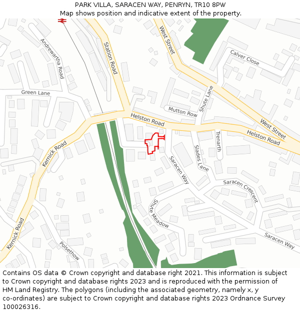 PARK VILLA, SARACEN WAY, PENRYN, TR10 8PW: Location map and indicative extent of plot