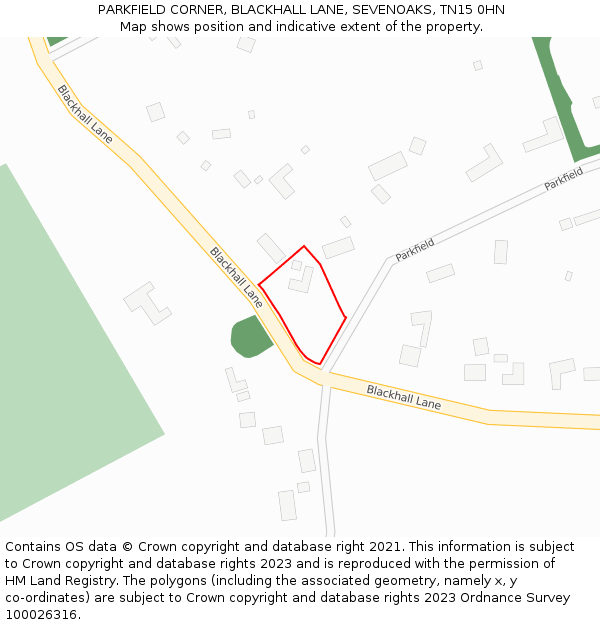 PARKFIELD CORNER, BLACKHALL LANE, SEVENOAKS, TN15 0HN: Location map and indicative extent of plot