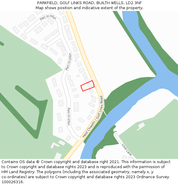 PARKFIELD, GOLF LINKS ROAD, BUILTH WELLS, LD2 3NF: Location map and indicative extent of plot