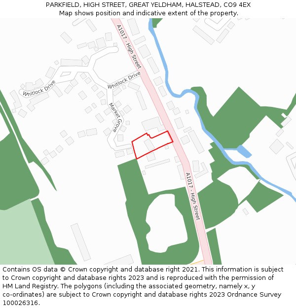PARKFIELD, HIGH STREET, GREAT YELDHAM, HALSTEAD, CO9 4EX: Location map and indicative extent of plot