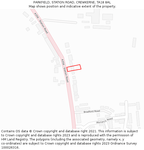 PARKFIELD, STATION ROAD, CREWKERNE, TA18 8AL: Location map and indicative extent of plot