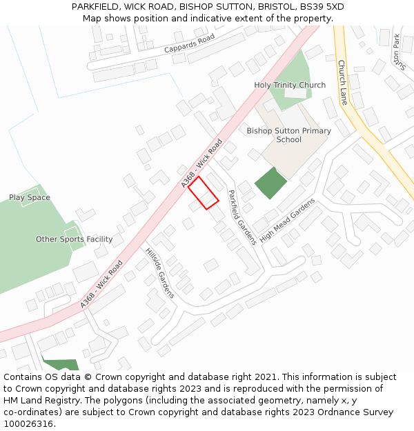PARKFIELD, WICK ROAD, BISHOP SUTTON, BRISTOL, BS39 5XD: Location map and indicative extent of plot