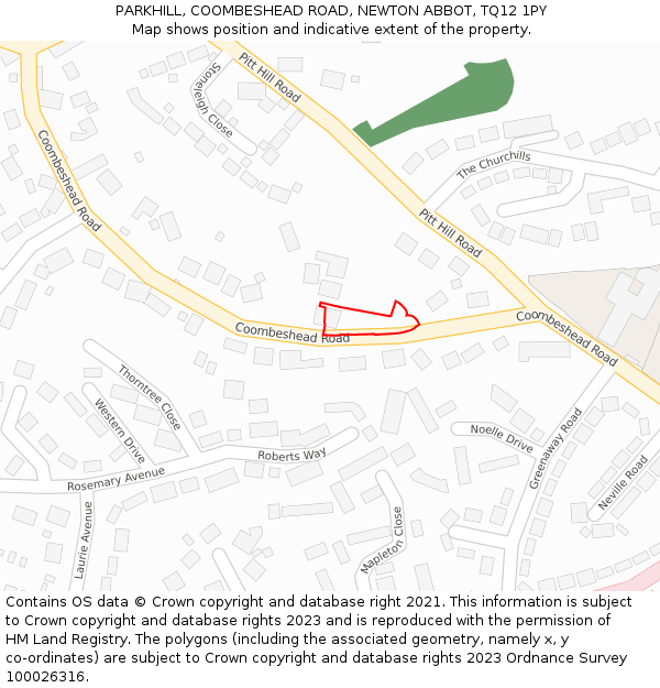 PARKHILL, COOMBESHEAD ROAD, NEWTON ABBOT, TQ12 1PY: Location map and indicative extent of plot