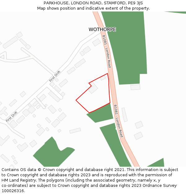PARKHOUSE, LONDON ROAD, STAMFORD, PE9 3JS: Location map and indicative extent of plot