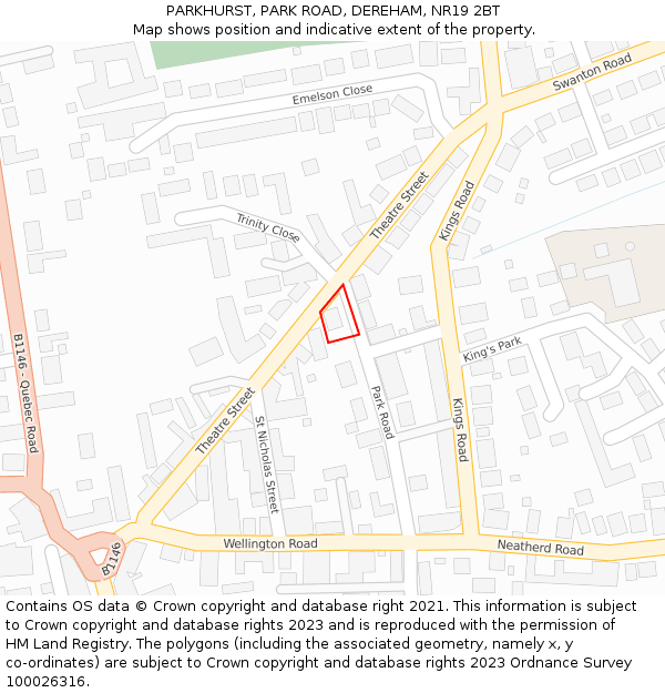 PARKHURST, PARK ROAD, DEREHAM, NR19 2BT: Location map and indicative extent of plot