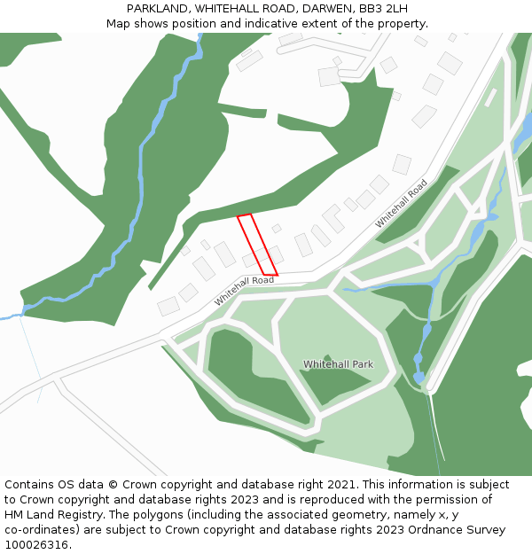 PARKLAND, WHITEHALL ROAD, DARWEN, BB3 2LH: Location map and indicative extent of plot