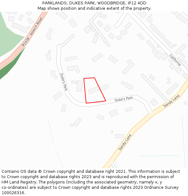 PARKLANDS, DUKES PARK, WOODBRIDGE, IP12 4DD: Location map and indicative extent of plot