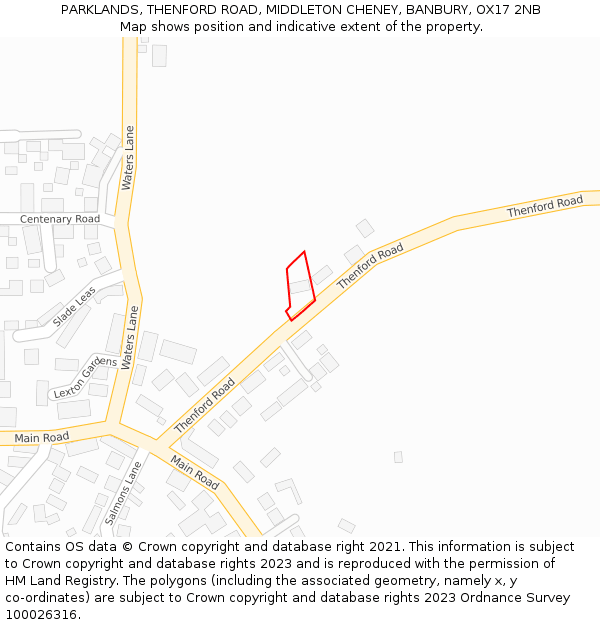 PARKLANDS, THENFORD ROAD, MIDDLETON CHENEY, BANBURY, OX17 2NB: Location map and indicative extent of plot