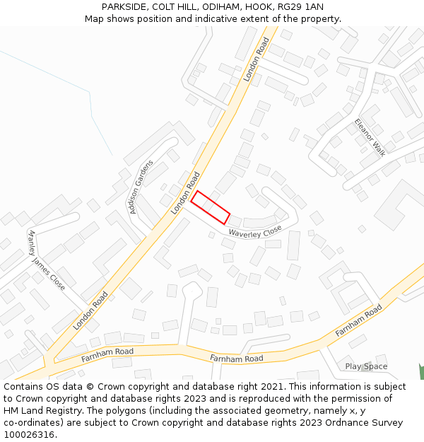 PARKSIDE, COLT HILL, ODIHAM, HOOK, RG29 1AN: Location map and indicative extent of plot