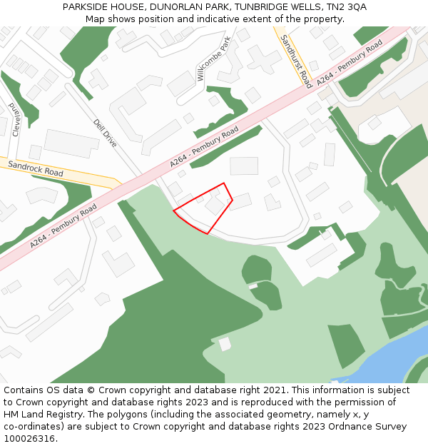 PARKSIDE HOUSE, DUNORLAN PARK, TUNBRIDGE WELLS, TN2 3QA: Location map and indicative extent of plot