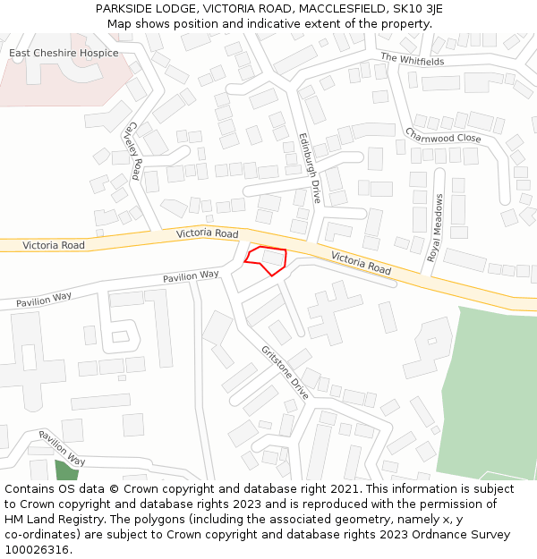 PARKSIDE LODGE, VICTORIA ROAD, MACCLESFIELD, SK10 3JE: Location map and indicative extent of plot