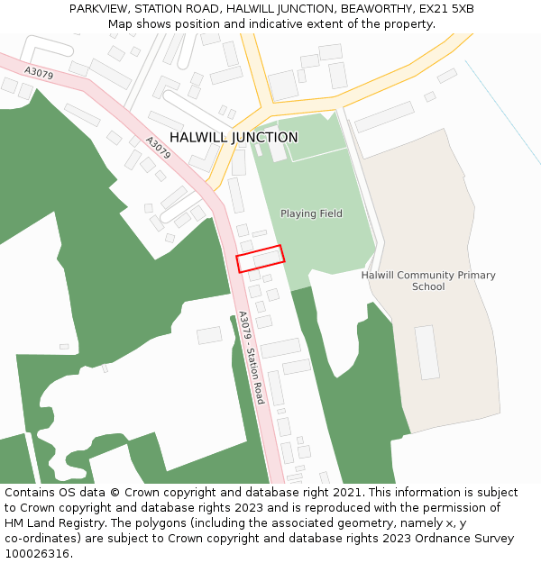 PARKVIEW, STATION ROAD, HALWILL JUNCTION, BEAWORTHY, EX21 5XB: Location map and indicative extent of plot