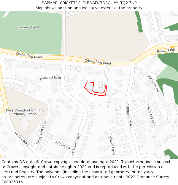 PARMAR, CRICKETFIELD ROAD, TORQUAY, TQ2 7NP: Location map and indicative extent of plot