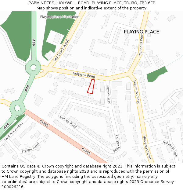 PARMINTIERS, HOLYWELL ROAD, PLAYING PLACE, TRURO, TR3 6EP: Location map and indicative extent of plot