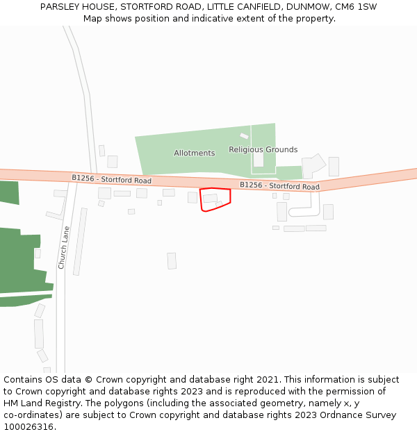 PARSLEY HOUSE, STORTFORD ROAD, LITTLE CANFIELD, DUNMOW, CM6 1SW: Location map and indicative extent of plot