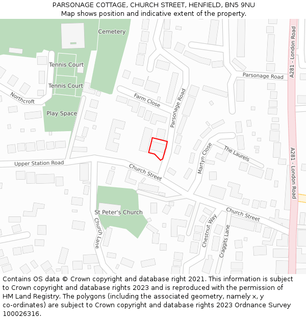 PARSONAGE COTTAGE, CHURCH STREET, HENFIELD, BN5 9NU: Location map and indicative extent of plot