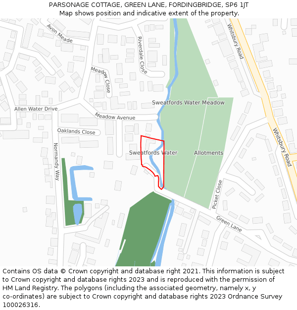 PARSONAGE COTTAGE, GREEN LANE, FORDINGBRIDGE, SP6 1JT: Location map and indicative extent of plot