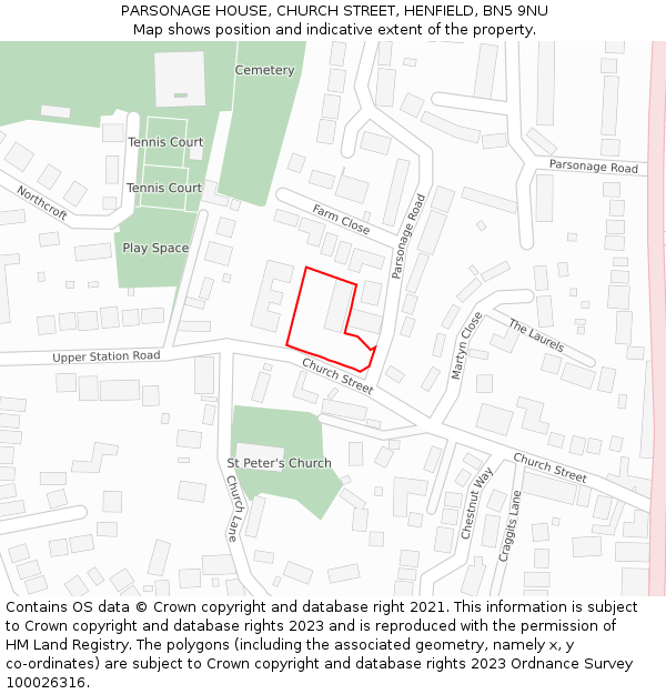 PARSONAGE HOUSE, CHURCH STREET, HENFIELD, BN5 9NU: Location map and indicative extent of plot