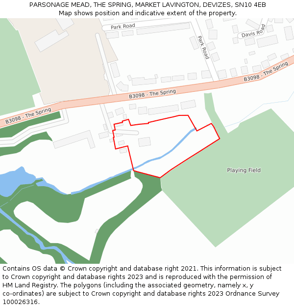 PARSONAGE MEAD, THE SPRING, MARKET LAVINGTON, DEVIZES, SN10 4EB: Location map and indicative extent of plot