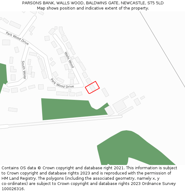 PARSONS BANK, WALLS WOOD, BALDWINS GATE, NEWCASTLE, ST5 5LD: Location map and indicative extent of plot