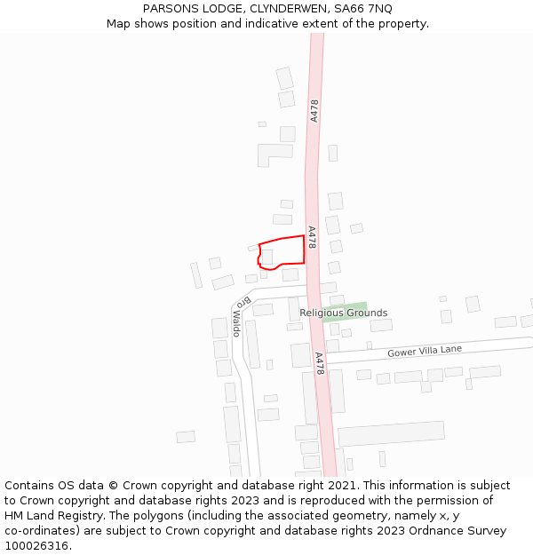 PARSONS LODGE, CLYNDERWEN, SA66 7NQ: Location map and indicative extent of plot