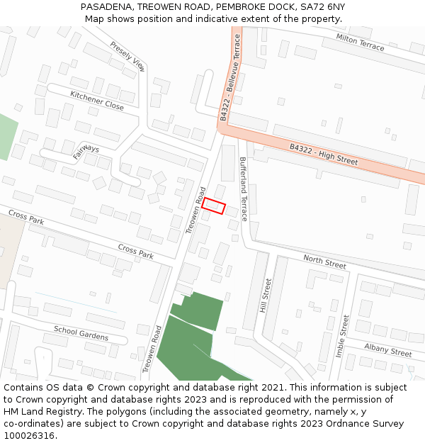 PASADENA, TREOWEN ROAD, PEMBROKE DOCK, SA72 6NY: Location map and indicative extent of plot